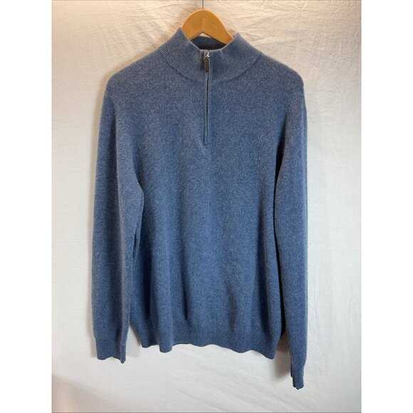 TAHARI 100% Cashmere Quarter Zip Pullover Sweater Men‎ Sz XL Blue Nice - Picture 1 of 7